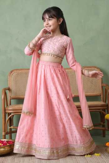 Buy_Petite Pomme_Pink Cotton, Net, Polyester Embellished Lehenga Set _Online_at_Aza_Fashions