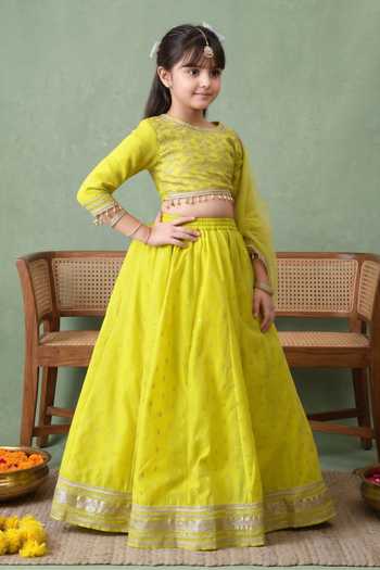 Buy Petite Pomme Green Cotton, Net, Polyester Metallic Woven Lehenga Set Online at Aza Fashions Buy_Petite Pomme_Green Cotton, Net, Polyester Metallic Woven Lehenga Set _Online_at_Aza_Fashions