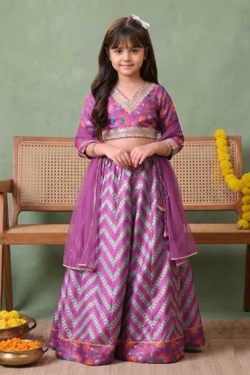 Petite Pomme Purple Cotton, Polyester, Net Chevron Pattern Lehenga Set Online at Aza Fashions Petite Pomme_Purple Cotton, Polyester, Net Chevron Pattern Lehenga Set _Online_at_Aza_Fashions