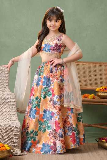 Petite Pomme_Multi Color Cotton, Polyester, Net Printed Lehenga Blouse Set _Online_at_Aza_Fashions