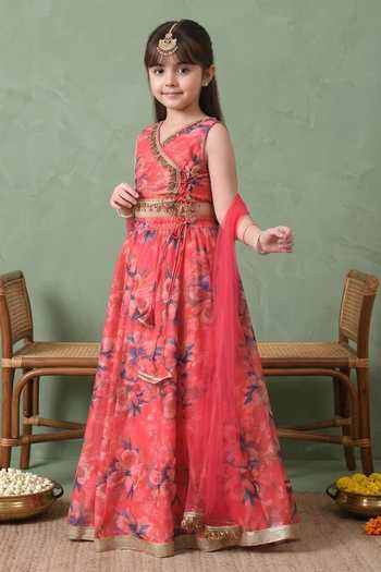 Petite Pomme_Pink Cotton, Net, Polyester Printed Lehenga Set _Online_at_Aza_Fashions