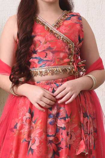Buy_Petite Pomme_Pink Cotton, Net, Polyester Printed Lehenga Set _Online_at_Aza_Fashions