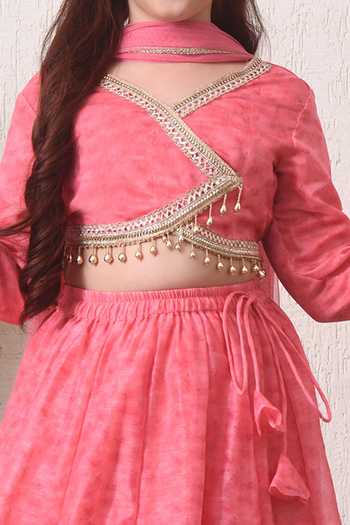 Petite Pomme Pink Cotton, Net, Polyester Flower Print Lehenga Set Online at Aza Fashions Petite Pomme_Pink Cotton, Net, Polyester Flower Print Lehenga Set _Online_at_Aza_Fashions