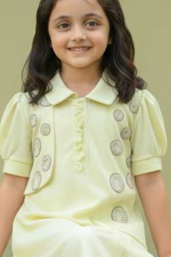 Pooja Wang Green Cotton Bubble Buds Polo Dress Online at Aza Fashions Pooja Wang_Green Cotton Bubble Buds Polo Dress _Online_at_Aza_Fashions