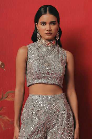 Twenty Nine Hand Embroidered High Neck Crop Top