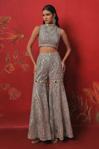 Twenty Nine Hand Embroidered High Neck Crop Top