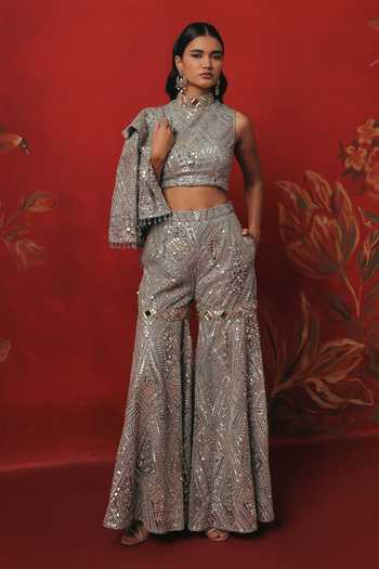 Buy Twenty Nine Blue Net High Neck Hand Embroidered Crop Top Online at Aza Fashions Buy_Twenty Nine_Blue Net High Neck Hand Embroidered Crop Top _Online_at_Aza_Fashions