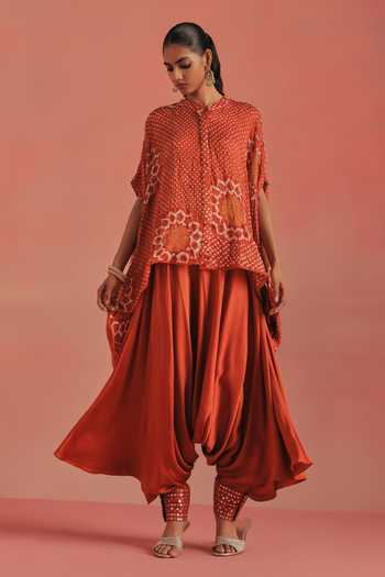 Shop Twenty Nine Orange Silk, Satin Embroidery, Mirrors Afghani Draped Dhoti Pant Online at Aza Fashions Shop_Twenty Nine_Orange Silk, Satin Embroidery, Mirrors Afghani Draped Dhoti Pant _Online_at_Aza_Fashions