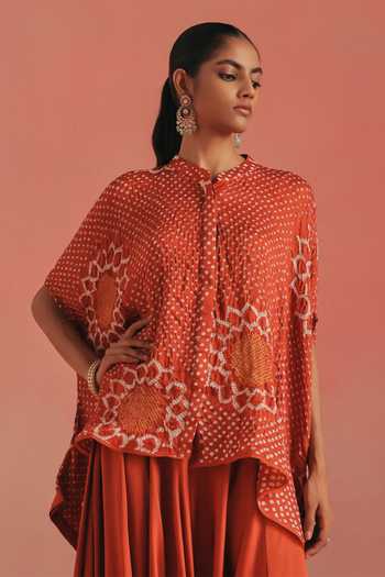 Twenty Nine Orange Silk, Satin Embroidery, Mirrors Afghani Draped Dhoti Pant at Aza Fashions Twenty Nine_Orange Silk, Satin Embroidery, Mirrors Afghani Draped Dhoti Pant _at_Aza_Fashions