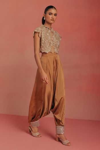 Twenty Nine Brown Silk, Satin Afghani Draped Dhoti Pant Online at Aza Fashions Twenty Nine_Brown Silk, Satin Afghani Draped Dhoti Pant _Online_at_Aza_Fashions