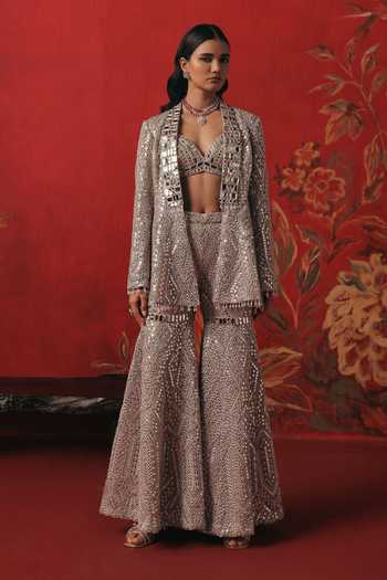 Twenty Nine Silver Net Mirror Work Sharara Online at Aza Fashions Twenty Nine_Silver Net Mirror Work Sharara _Online_at_Aza_Fashions