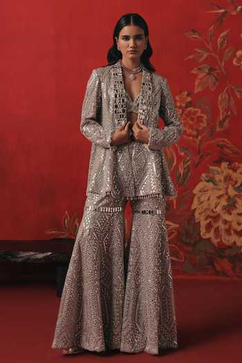 Twenty Nine Silver Net Mirror Work Sharara at Aza Fashions Twenty Nine_Silver Net Mirror Work Sharara _at_Aza_Fashions