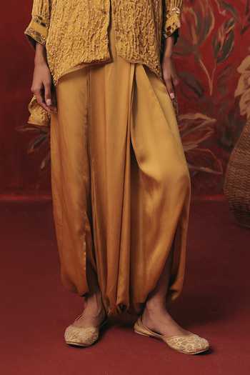 Twenty Nine Yellow Silk, Satin Low Crotch Dhoti Pant Online at Aza Fashions Twenty Nine_Yellow Silk, Satin Low Crotch Dhoti Pant _Online_at_Aza_Fashions