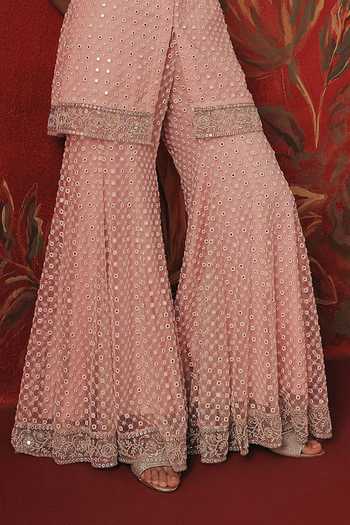 Twenty Nine Pink Net Mirrorwork Bell Bottom Pant Online at Aza Fashions Twenty Nine_Pink Net Mirrorwork Bell Bottom Pant _Online_at_Aza_Fashions