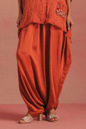 Twenty Nine Orange Silk, Satin Mirrors Drawstring Dhoti Pant Online at Aza Fashions Twenty Nine_Orange Silk, Satin Mirrors Drawstring Dhoti Pant _Online_at_Aza_Fashions