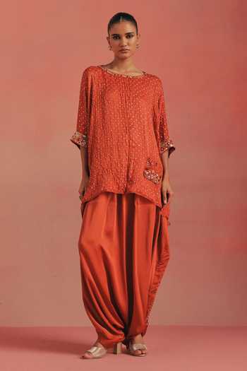 Buy Twenty Nine Orange Silk, Satin Mirrors Drawstring Dhoti Pant Online at Aza Fashions Buy_Twenty Nine_Orange Silk, Satin Mirrors Drawstring Dhoti Pant _Online_at_Aza_Fashions
