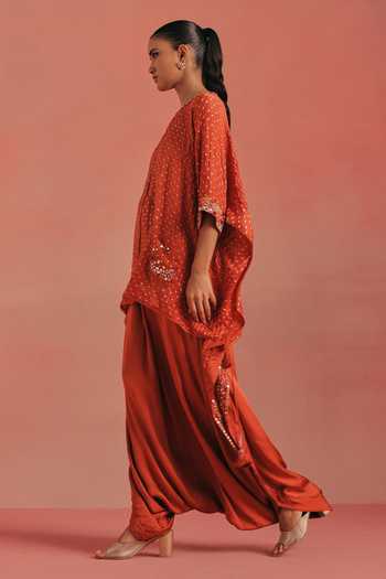 Shop Twenty Nine Orange Silk, Satin Mirrors Drawstring Dhoti Pant Online at Aza Fashions Shop_Twenty Nine_Orange Silk, Satin Mirrors Drawstring Dhoti Pant _Online_at_Aza_Fashions