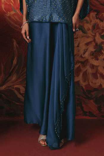 Twenty Nine Blue Silk, Satin Drawstring Skirt Online at Aza Fashions Twenty Nine_Blue Silk, Satin Drawstring Skirt _Online_at_Aza_Fashions