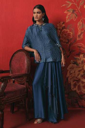 Buy Twenty Nine Blue Silk, Satin Drawstring Skirt Online at Aza Fashions Buy_Twenty Nine_Blue Silk, Satin Drawstring Skirt _Online_at_Aza_Fashions