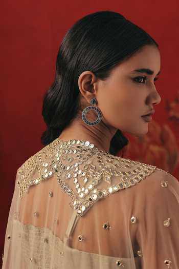 Twenty Nine_Silver Tulle Mirrorwork Overlay Cape _Online_at_Aza_Fashions