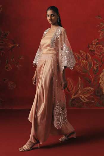 Twenty Nine_Pink Tulle Mirrors Open Neck Overlay Jacket _Online_at_Aza_Fashions