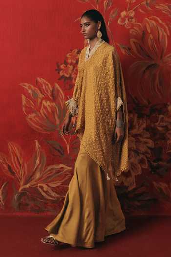 Twenty Nine_Yellow Silk V-neck Bandhani Kaftan _Online_at_Aza_Fashions