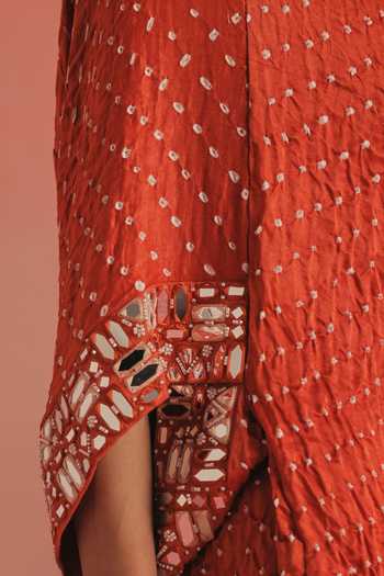 Twenty Nine Orange Silk Open Neck Overlay Short Bandhani Jacket at Aza Fashions Twenty Nine_Orange Silk Open Neck Overlay Short Bandhani Jacket _at_Aza_Fashions