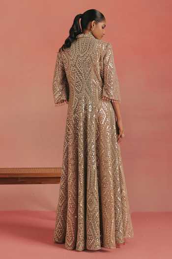 Twenty Nine Mirrorwork Wing Collar Long Anarkali Jacket 