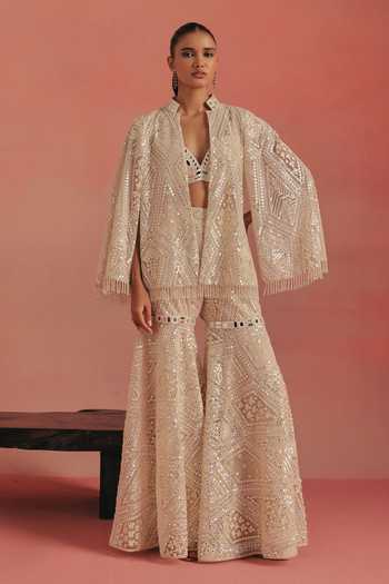 Twenty Nine Ivory Chanderi Silk Embroidery, Mirrors Plunge Neck Bralette Online at Aza Fashions Twenty Nine_Ivory Chanderi Silk Embroidery, Mirrors Plunge Neck Bralette _Online_at_Aza_Fashions