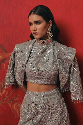 Twenty Nine Monarch Collar Embroidered Cropped Jacket 