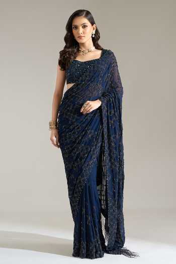 Nakul Sen Sequin Floral Embroidered Saree With Blouse 