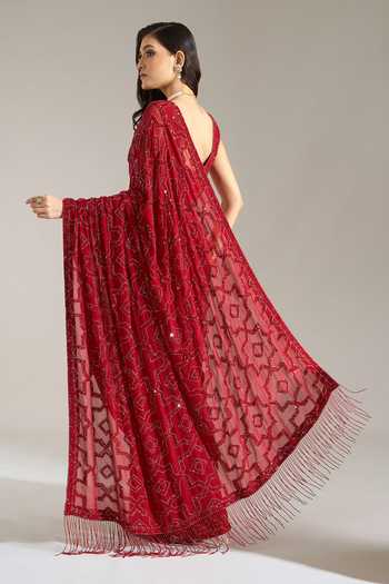 Nakul Sen Sequin Geometric Embroidered Saree With Blouse 