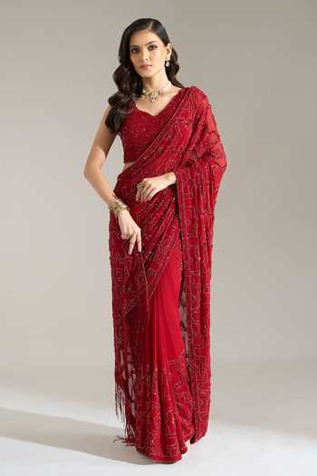 Nakul Sen Sequin Geometric Embroidered Saree With Blouse 