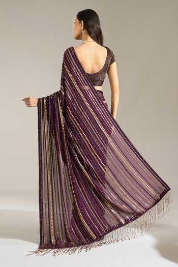 Nakul Sen Liner Embroidered Saree With Blouse 