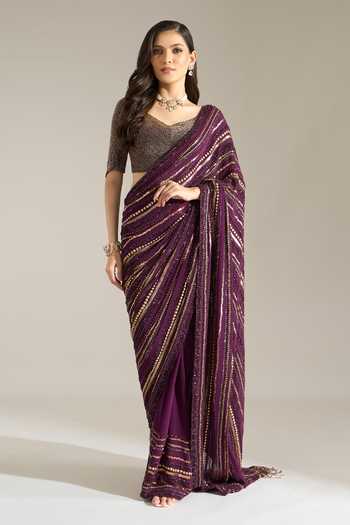 Nakul Sen Liner Embroidered Saree With Blouse 