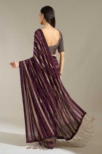 Nakul Sen Liner Embroidered Saree With Blouse 