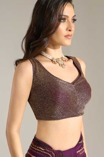 Nakul Sen Purple Silk, Chiffon Scoop Neck Liner Embroidered Saree With Blouse at Aza Fashions Nakul Sen_Purple Silk, Chiffon Scoop Neck Liner Embroidered Saree With Blouse _at_Aza_Fashions