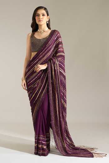 Nakul Sen Liner Embroidered Saree With Blouse 