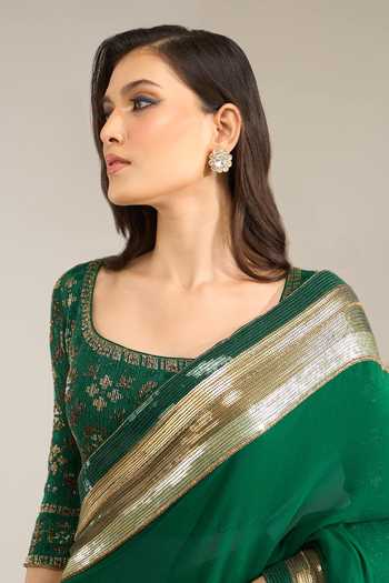 Buy Nakul Sen Emerald Green Silk, Chiffon Scoop Sequin Bordered Saree With Embroidered Blouse Online at Aza Fashions Buy_Nakul Sen_Emerald Green Silk, Chiffon Scoop Sequin Bordered Saree With Embroidered Blouse _Online_at_Aza_Fashions