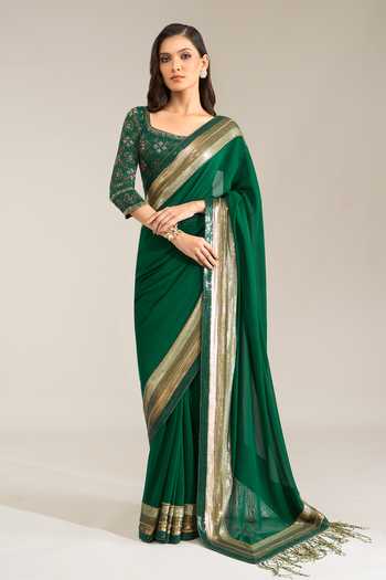 Nakul Sen Sequin Bordered Saree With Embroidered Blouse 