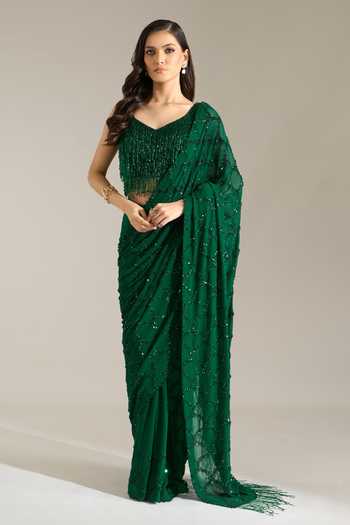Nakul Sen Scalloped Saree With Tasselled Blouse 