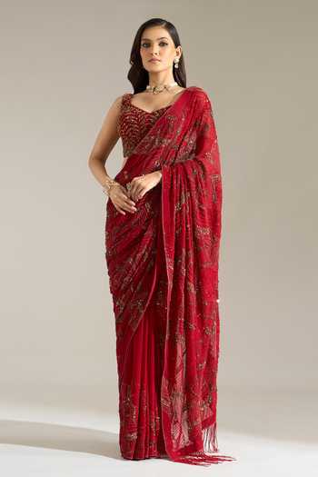 Nakul Sen Leaf Embroidered Saree With Blouse 