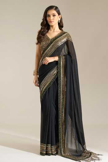 Nakul Sen Bordered Saree With Sequin Blouse 