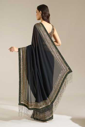 Nakul Sen Bordered Saree With Sequin Blouse 