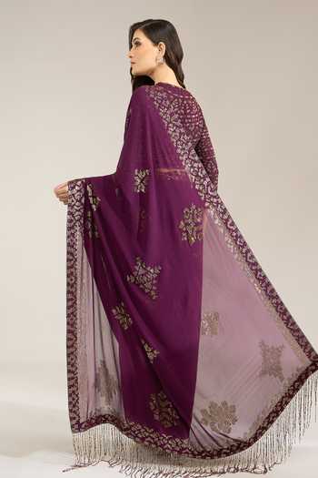 Nakul Sen Aubergine Sequinned Saree With Blouse 