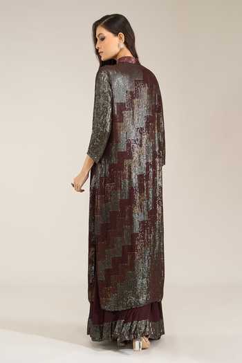 Nakul Sen Chevron Sequinned Kurta Palazzo Set 