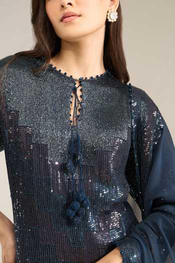 Buy Nakul Sen Blue Silk, Chiffon Keyhole Neck, Yes Sequinned Kurta Gharara Set Online at Aza Fashions Buy_Nakul Sen_Blue Silk, Chiffon Keyhole Neck, Yes Sequinned Kurta Gharara Set _Online_at_Aza_Fashions