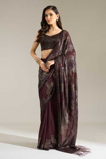 Nakul Sen Geometric Sequinned Saree With Blouse 