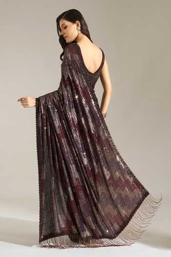 Nakul Sen Geometric Sequinned Saree With Blouse 