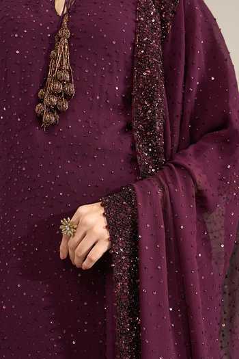 Shop Nakul Sen Purple Silk, Chiffon Mandarin Collar, Keyhole Neck, Scattered Sequin Sharara Set Online at Aza Fashions Shop_Nakul Sen_Purple Silk, Chiffon Mandarin Collar, Keyhole Neck, Scattered Sequin Sharara Set _Online_at_Aza_Fashions